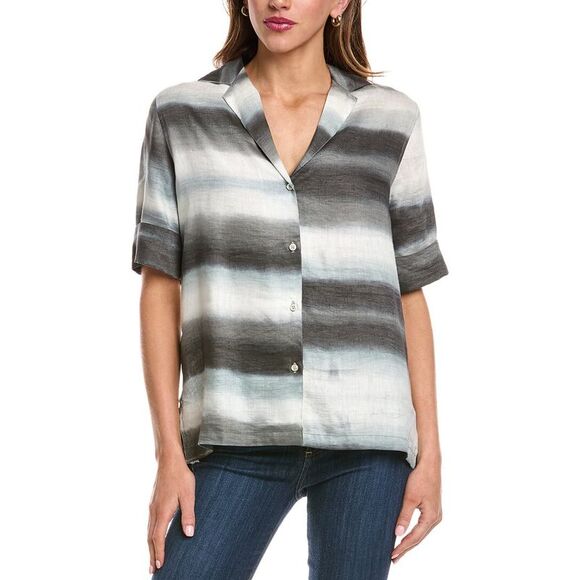 Officine Générale Womens Officine Generale Gaetane Linen-Blend Shirt Grey